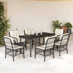 vidaXL Ensemble à manger de jardin coussins 7Pièces Noir Résine tressée