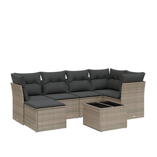 vidaXL Salon de jardin avec coussins 7 Pièces gris résine tressée