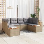 vidaXL Ensemble de canapés de jardin 6 pièces avec coussins Beige Rotin poly Acacia