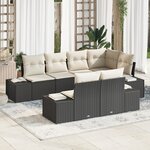 vidaXL Ensemble de Canapé de Jardin 7 Pièces avec Coussins Noir en Rotin Synthétique