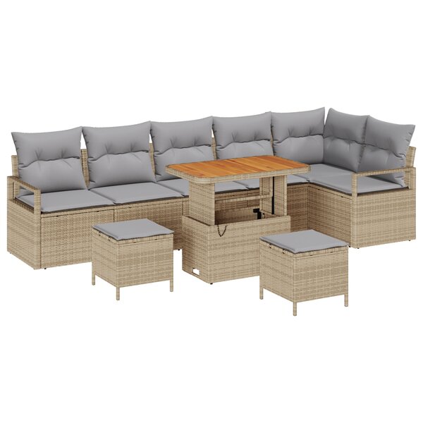 Ensemble de sofa de jardin vidaXL 9 pièces avec coussins Rattan Beige Poly