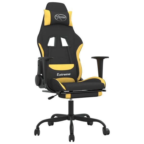 vidaXL Chaise de jeu de massage avec repose-pied Noir et jaune Tissu