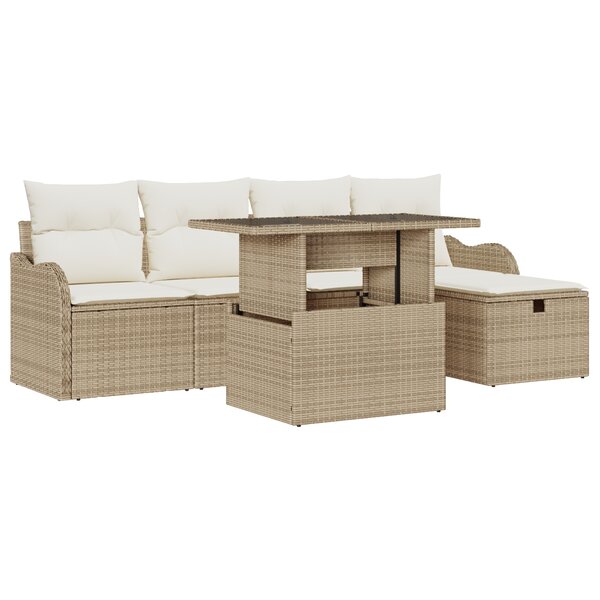 vidaXL Ensemble de canapé de jardin de 6 pièces avec coussins en poly rotin beige