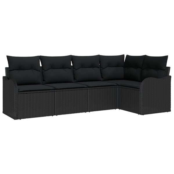 Ensemble de canapé de jardin 5 pièces avec coussins en poly rotin noir vidaXL