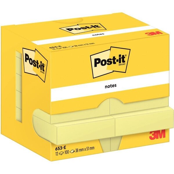 Lot de 12 blocs repositionnables 100 feuilles Post-it jaune 38 x 51 mm