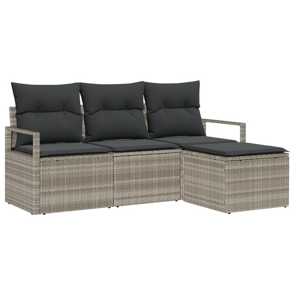 Ensemble de canapés de jardin vidaXL 4 pièces avec coussins Gris clair Poly Rattan