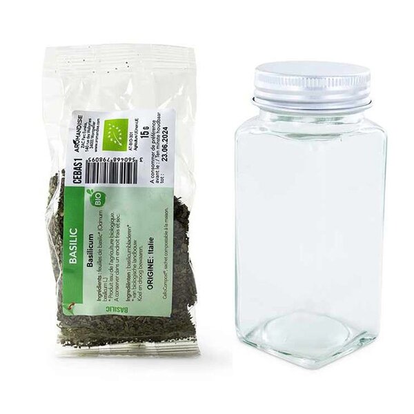 Flacon à épices poudreur + basilic bio 15 g