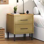 vidaXL Table de chevet avec pieds en métal Marron Bois pin massif OSLO