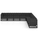 Salon de jardin meuble d'extérieur ensemble de mobilier 9 pièces avec coussins noir bois de pin massif 02_0018065