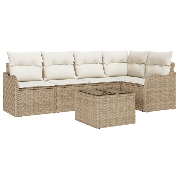 Ensemble de canapé de jardin vidaXL 6 pièces avec coussins en rattan synthétique marron