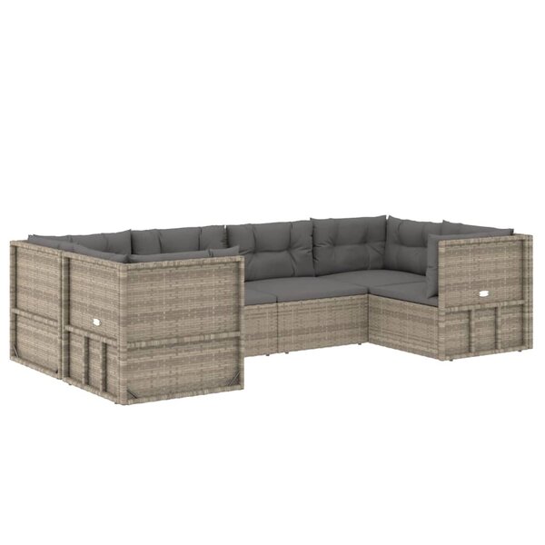 Salon de jardin meuble d'extérieur ensemble de mobilier 6 pièces avec coussins gris résine tressée 02_0016796