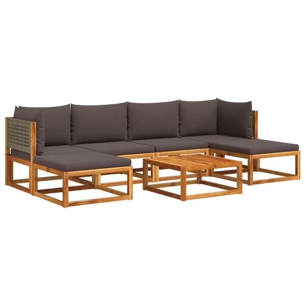 vidaXL Salon de jardin avec coussins 7 Pièces bois massif d'acacia