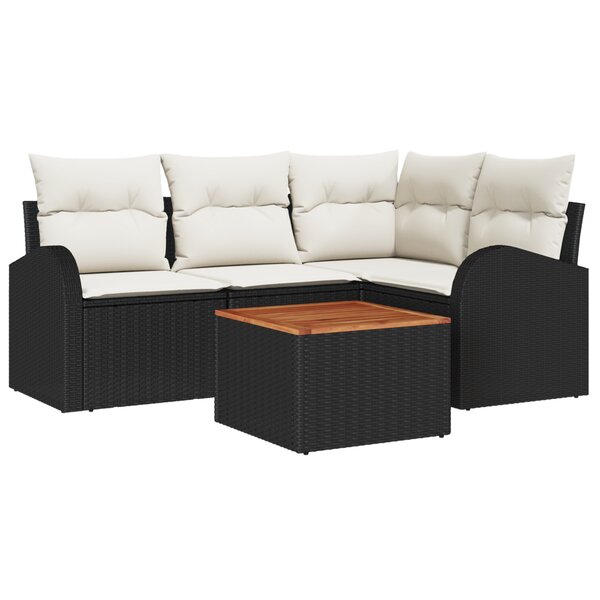 Ensemble de Canapé de Jardin 5 Pièces avec Coussins Rattan Poly Noir Acacia