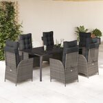vidaXL Ensemble à manger de jardin et coussins 7 Pièces gris rotin