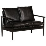 vidaXL Canapé à 2 places Cuir véritable avec bois d'acacia Noir