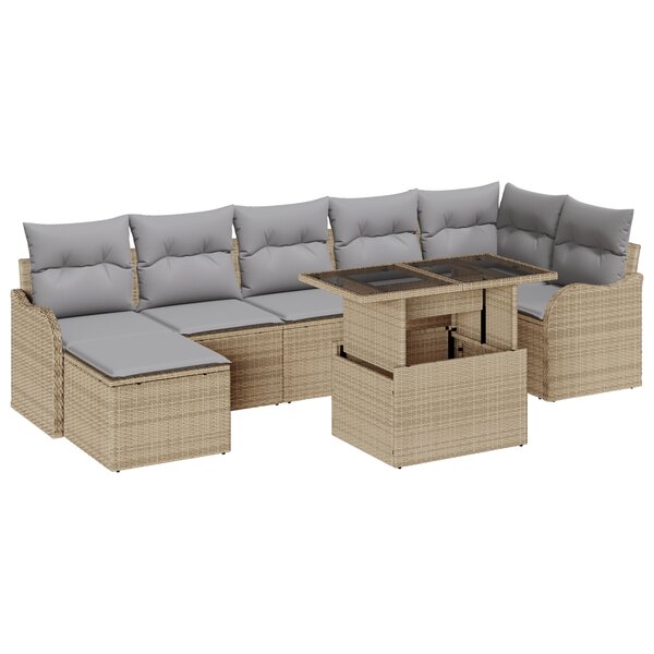 Ensemble de Canapé de Jardin 8 Pièces avec Coussins Beige Poly Rattan