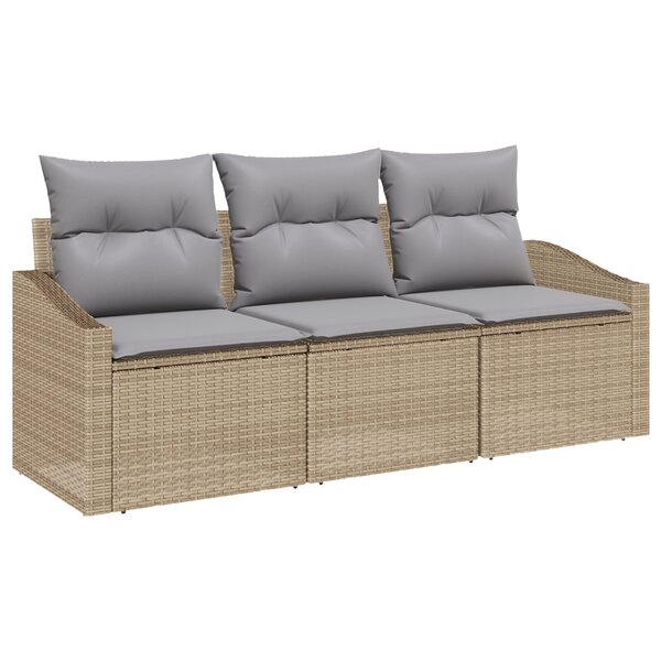 vidaXL Set de salle à manger de jardin 3 pièces avec coussins Beige en poly rattan