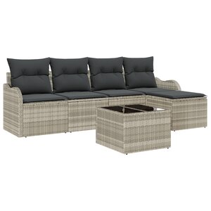 Ensemble de Canapé de Jardin 6 Pièces avec Coussins Gris Poly Rotin