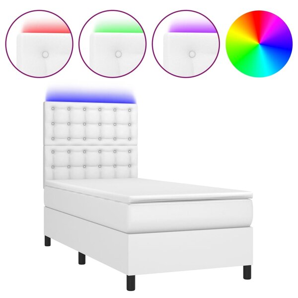 vidaXL Sommier à lattes de lit avec matelas et LED Blanc 90x190 cm