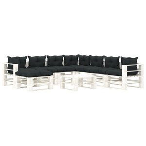 vidaXL Salon palette de jardin 9 Pièces avec coussins anthracite bois