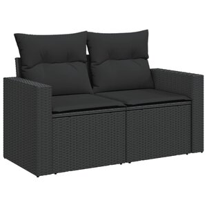 vidaXL Canapé de jardin avec coussins 2 places noir résine tressée