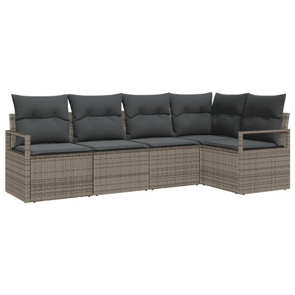 Ensemble de canapé de jardin 5 pièces avec coussins gris poly rattan