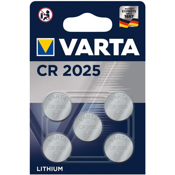 Blister Pack de 5 Piles Boutons Lithium CR2025 3V 06025101415 VARTA