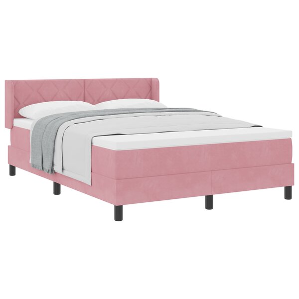 Lit Box Spring avec Matelas Rose 140x190 cm Velours
