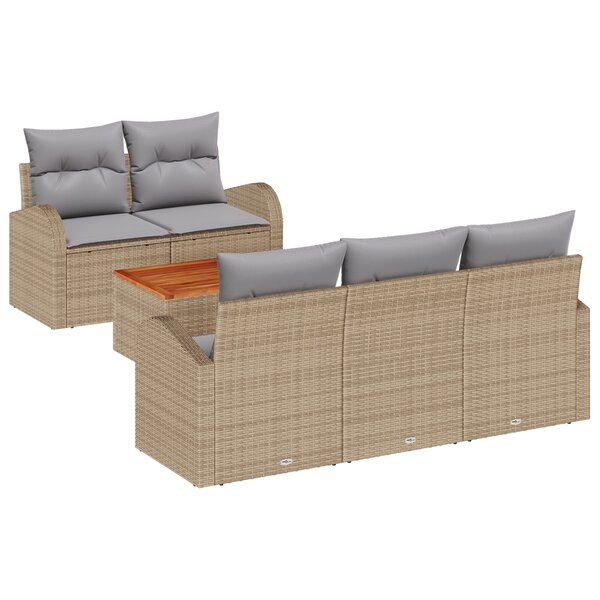 vidaXL Ensemble de Canapé de Jardin de 6 Pièces avec Coussins Beige Poly Rattan Acacia