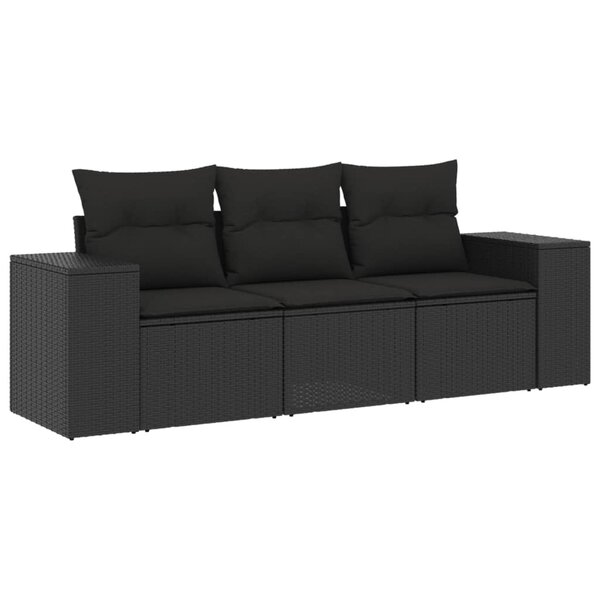 vidaXL Salon de jardin 3 Pièces avec coussins noir résine tressée