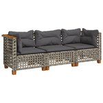 vidaXL Canapé de jardin avec coussins 3 places gris résine tressée