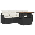 Ensemble de canapé de jardin 5 pièces avec coussins Noir Rotin Synthétique Acacia