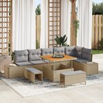Ensemble de canapé de jardin 9 pièces vidaXL avec coussins beige poly rattan acacia