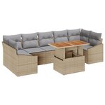 vidaXL Ensemble de salle à manger de jardin 8 pièces avec coussins beige poly rotin acacia
