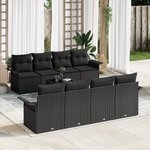 Ensemble de canapé de jardin 9 pièces vidaXL avec coussins Noir Rattan Poly