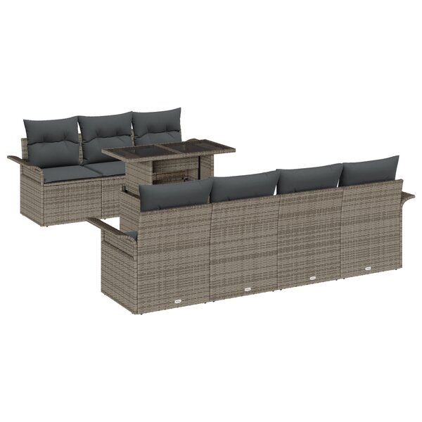 Ensemble de canapés de jardin 8 pièces avec coussins en poly rattan gris