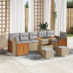 vidaXL Canapé de jardin 10 pièces avec coussins beige en poly rattan et acacia