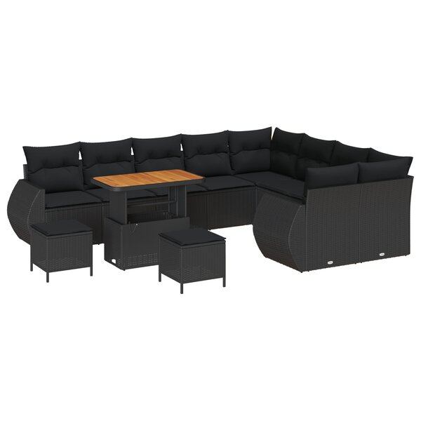 vidaXL Ensemble de canapés de jardin de 12 pièces avec coussins en poly rotin noir acacia