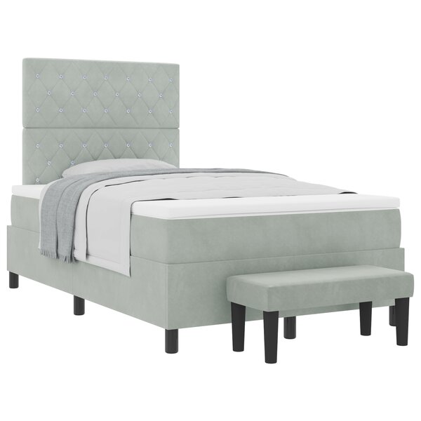 vidaXL Lit à ressorts avec matelas & banc Gris clair 120x200 cm Velours