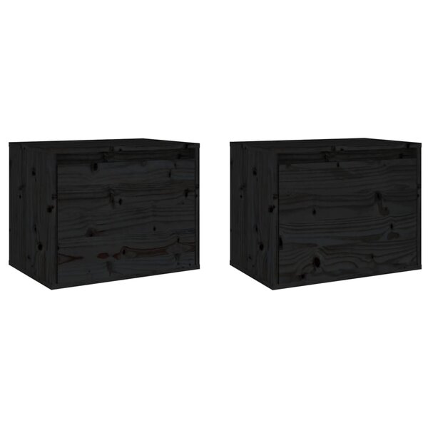 vidaXL Armoires murales 2 Pièces Noir 45x30x35 cm Bois de pin massif