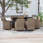 vidaXL Ensemble à manger de jardin et coussins 7 Pièces Marron