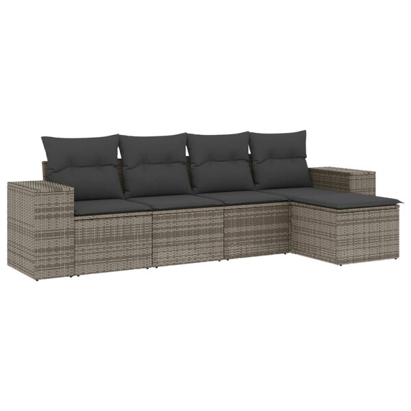 vidaXL Salon de jardin 5 Pièces avec coussins gris résine tressée