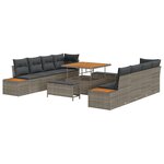 Ensemble de Canapé de Jardin 11 pièces avec Coussins Gris Poly Rattan Acacia