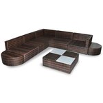 vidaXL Salon de jardin 8 Pièces avec coussins résine tressée marron