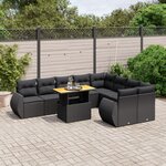 vidaXL Salon de jardin 10 Pièces avec coussins noir résine tressée