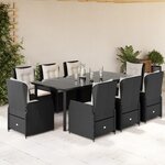 vidaXL Ensemble à manger de jardin 9Pièces coussins noir résine tressée