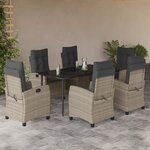 vidaXL Ensemble à manger de jardin et coussins 7 Pièces gris clair rotin