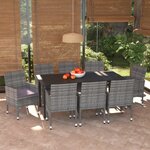 vidaXL Ensemble à manger de jardin et coussins 9 Pièces Poly rotin Gris