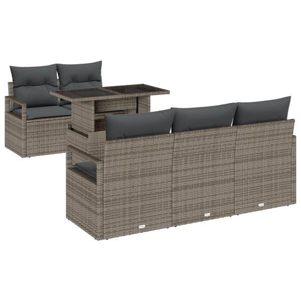 Ensemble de canapé de jardin 6 pièces avec coussins en Rotin Poly gris