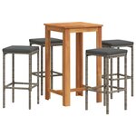 vidaXL Ensemble de bar de jardin 5 Pièces gris bois massif acacia rotin
